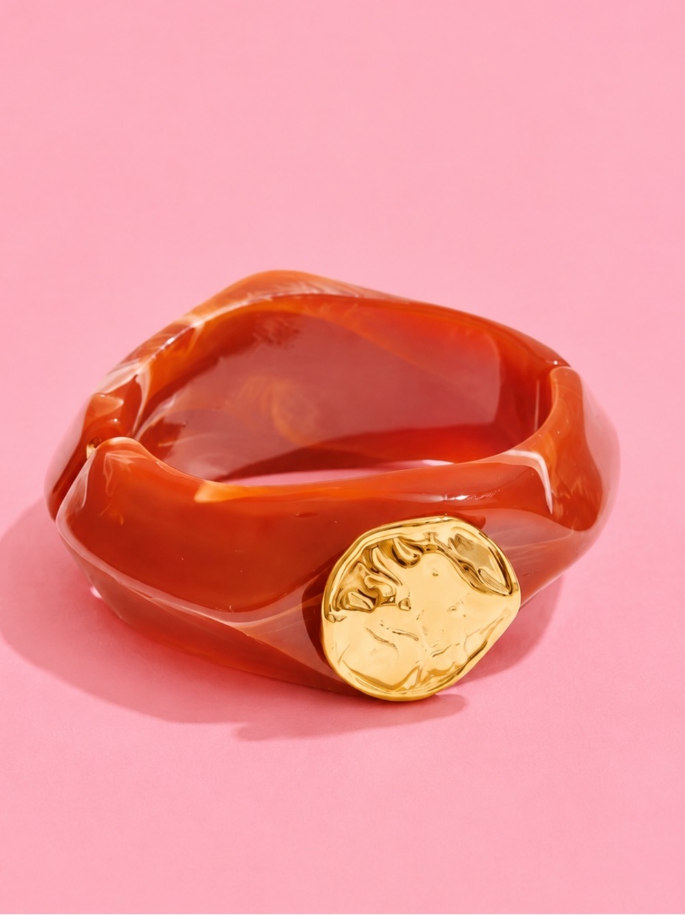 Chunky Orange Tortoiseshell Gold Medallion Cuff Bracelet